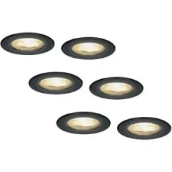HOFTRONIC 6er Set Nola LED Einbaustrahler - Flach 49mm - 5W 450lm - 2700K warmweiß - Dimmbar - Rund - IP65 wasserdicht für bad, Innen und außen - Schwarz