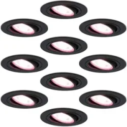 HOFTRONIC SMART 10er Set Miro Smart Einbaustrahler - Wifi + Bluetooth - RGBWW - GU10 - 4.8W 345lm - Schwenkbar - Google Home, Amazon Alexa und Siri - IP20 für Innenräume - Schwarz - Deckenspots