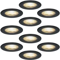 HOFTRONIC 10er Set Nola - LED Einbaustrahler Ultra Flach Einbautiefe 49mm - 5 Watt 450 Lumen - 2700K warmweiß - Dimmbar - Rund - IP65 wasserdicht - Für Bad, Innen und Außen - Schwarz