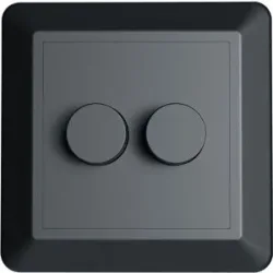 HOFTRONIC Abdeckmaterial mit Doppeldimmertaste - Geeignet für LED-Dimmer - Inkl. Zentralplatte und Rahmen - Druck-/Drehschalter - Mattschwarz