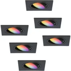 HOFTRONIC SMART 6er Set Mallorca - LED Einbaustrahler - Schwenkbar - 5,5 Watt 345 Lumen - Wifi + Bluetooth - RGBWW - GU10 - Google Home, Amazon Alexa und Siri - Viereckig - IP20 für Innenbereich - Schwarz