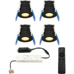 HOFTRONIC 4er Set Milano LED Mini Einbaustrahler mit Trafo - 12 Volt 3 Watt 200 Lumen - Dimmbar - Flach 34mm - 2700K - IP65 wasserdicht - Schwarz