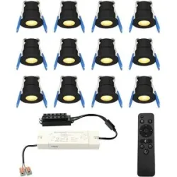 HOFTRONIC 12er Set Milano LED Mini Einbaustrahler mit Trafo - 12 Volt 3 Watt 200 Lumen - Dimmbar - Flach 34mm - 2700K - IP65 wasserdicht - Schwarz