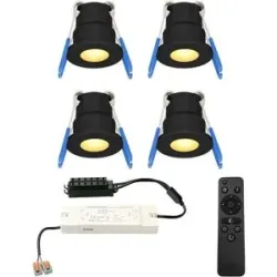 HOFTRONIC 4er Set 12V 3W - Mini LED Einbaustrahler - Schwarz - Dimmbar - Versenkt - terrassendach - IP65 für den Außenbereich - 2700K - Warmweiß