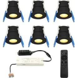 HOFTRONIC 6er Set 12V 3W - Mini LED Einbaustrahler - Schwarz - Dimmbar - Versenkt - terrassendach - IP65 für den Außenbereich - 2700K - Warmweiß