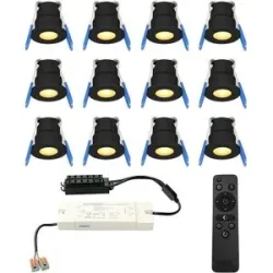 HOFTRONIC 12er Set 12V 3W - Mini LED Einbaustrahler - Schwarz - Dimmbar - Versenkt - terrassendach - IP65 für den Außenbereich - 2700K - Warmweiß