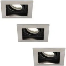HOFTRONIC 3er Set Durham LED Einbaustrahler Eckig - 4W 345lm - 6500K tageslichtweiß - GU10 - Dimmbar schwenkbar - Für innen - edelstahl