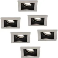 HOFTRONIC 6er Set Durham LED Einbaustrahler Eckig - 4W 345lm - 6500K tageslichtweiß - GU10 - Dimmbar schwenkbar - Für den Innenbereich - edelstahl
