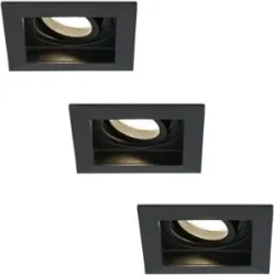 HOFTRONIC 3er Set Durham LED Einbaustrahler Eckig - 4W 345lm - 2700K warmweiß - GU10 - Dimmbar Schwenkbar - IP20 für innen - Schwarz