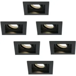 HOFTRONIC 6er Set Durham LED Einbaustrahler Eckig - 4W 345lm - 2700K warmweiß - GU10 - Dimmbar Schwenkbar - IP20 für innen - Schwarz