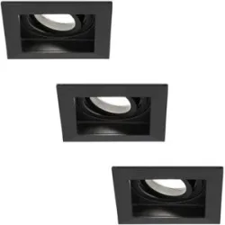 HOFTRONIC 3er Set Durham LED Einbaustrahler Eckig - 4W 345lm - 6500K tageslichtweiß - GU10 - Dimmbar Schwenkbar - IP20 für innen - Schwarz