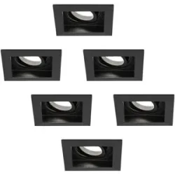 HOFTRONIC 6er Set Durham LED Einbaustrahler Eckig - 4W 345lm - 6500K tageslichtweiß - GU10 - Dimmbar Schwenkbar - IP20 für innen - Schwarz