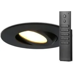 HOFTRONIC 20x Einbaustrahler Napels - Schwarz - Dimmbar - 360° schwenkbar - 39mm Einbautiefe - 8W 570 Lumen - 2700K warmweiß - IP65 wasserdicht - mit Dimmer und Fernbedienung