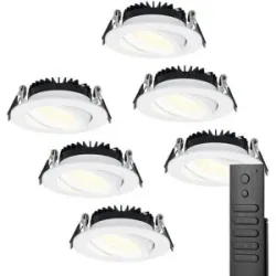 HOFTRONIC 6x LED Einbaustrahler Rome - Weiß - 6W 500 lumen - Schwenkbar - Dimmbar - 2700K warmweiß - IP44 Wasserdicht - Inklusive Fernbedienung - Geringe Einbautiefe