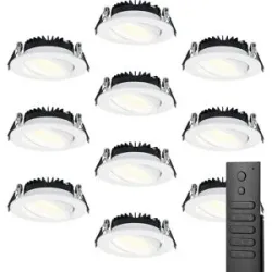 HOFTRONIC 10x LED Einbaustrahler Rome - Weiß - 6W 500 lumen - Schwenkbar - Dimmbar - 2700K warmweiß - IP44 Wasserdicht - Inklusive Fernbedienung - Geringe Einbautiefe