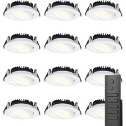 HOFTRONIC 12x LED Einbaustrahler Rome - Weiß - 6W 500 lumen - Schwenkbar - Dimmbar - 2700K warmweiß - IP44 Wasserdicht - Inklusive Fernbedienung - Geringe Einbautiefe