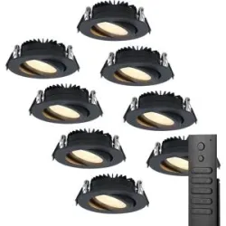 HOFTRONIC 8x LED Einbaustrahler Rome - Schwarz - 6W 500 lumen - Schwenkbar - Dimmbar - 2700K warmweiß - IP44 Wasserdicht - Inklusive Fernbedienung - Geringe Einbautiefe