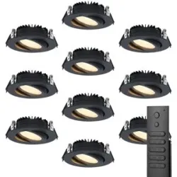 HOFTRONIC 10x LED Einbaustrahler Rome - Schwarz - 6W 500 lumen - Schwenkbar - Dimmbar - 2700K warmweiß - IP44 Wasserdicht - Inklusive Fernbedienung - Geringe Einbautiefe