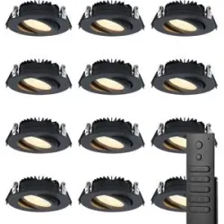 HOFTRONIC 12x LED Einbaustrahler Rome - Schwarz - 6W 500 lumen - Schwenkbar - Dimmbar - 2700K warmweiß - IP44 Wasserdicht - Inklusive Fernbedienung - Geringe Einbautiefe