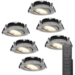 HOFTRONIC 6x LED Einbaustrahler Rome - Edelstahl - 6W 500 lumen - Schwenkbar - Dimmbar - 2700K warmweiß - IP44 Wasserdicht - Inklusive Fernbedienung - Geringe Einbautiefe