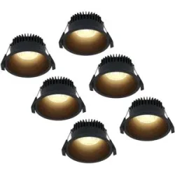 HOFTRONIC 6er Set Finn LED Einbaustrahler - 10W 900lm Superbright - 2700K warmweiß - Dimmbar - Rund - Einbau - IP44 wasserdicht - Schwarz - Für Bad, Innen und Außen
