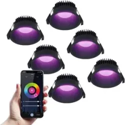 HOFTRONIC SMART 6er Set Finn Smart Einbaustrahler - IP44 wasserdicht - 10W 630lm - Wifi + Bluetooth - RGBWW - Google Home, Amazon Alexa und Siri - Schwarz - Für innen, außen und bad