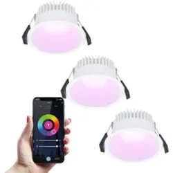HOFTRONIC SMART 3er Set Finn Smart Einbaustrahler - IP44 wasserdicht - 10W 630lm - Wifi + Bluetooth - RGBWW - Google Home, Amazon Alexa und Siri - Weiß - Für innen, außen und bad