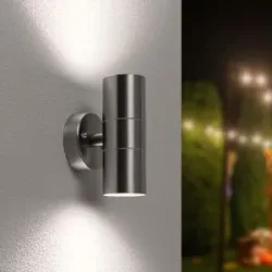 HOFTRONIC Jasmin LED Wandleuchte - 8W 690lm - IP44 Wasserdicht - GU10 austauschbare Lichtquelle - 6500K tageslichtweiß - Dimmbar - Innen- und Außenbereich - Up & Down Licht - Edelstahl