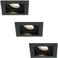 HOFTRONIC 3er Set Fresno LED Einbaustrahler Eckig - GU10 4W 345lm - 2700K warmweiß - Dimmbar - Schwenkbar - Versenkt - IP20 Innen - Schwarz - Blendfrei