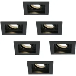 HOFTRONIC 6er Set Fresno LED Einbaustrahler Eckig - GU10 4W 345lm - 2700K warmweiß - Dimmbar - Schwenkbar - Versenkt - IP20 Innen - Schwarz - Blendfrei