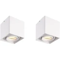 HOFTRONIC 2er Set Esto LED Deckenspot - Eckig - Dimmbar - Schwenkbar - 4W 345lm - 2700K warmweiß - GU10 Fassung - Aufbaustrahler - Innen - Austauschbarer Abdeckring - Weiß