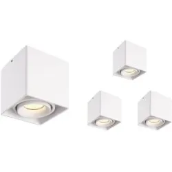 HOFTRONIC 4er Set Esto LED Deckenspot - Eckig - Dimmbar - Schwenkbar - 4W 345lm - 2700K warmweiß - GU10 Fassung - Aufbaustrahler - Innen - Austauschbarer Abdeckring - Weiß