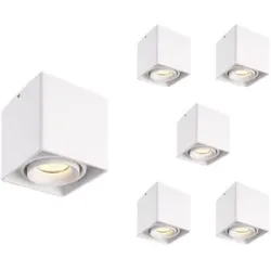 HOFTRONIC 6er Set Esto LED Deckenspot - Eckig - Dimmbar - Schwenkbar - 4W 345lm - 2700K warmweiß - GU10 Fassung - Aufbaustrahler - Innen - Austauschbarer Abdeckring - Weiß