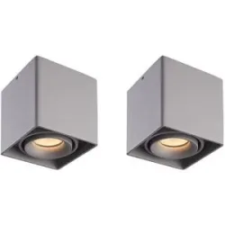 HOFTRONIC 2er Set Esto LED Deckenspot - Eckig - Dimmbar - Schwenkbar - 4W 345lm - 2700K warmweiß - GU10 Fassung - Aufbaustrahler - Innen - Austauschbarer Abdeckring - Grau