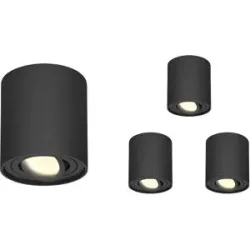 HOFTRONIC 4er Set Ray LED Deckenspot - Rund - Dimmbar - Schwenkbar - 4 Watt 345lm - 2700K warmweiß - GU10 Fassung - Aufbaustrahler - IP20 Innen - Austauschbarer Abdeckring - Schwarz