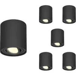 HOFTRONIC 6er Set Ray LED Deckenspot - Rund - Dimmbar - Schwenkbar - 4 Watt 345lm - 2700K warmweiß - GU10 Fassung - Aufbaustrahler - IP20 Innen - Austauschbarer Abdeckring - Schwarz