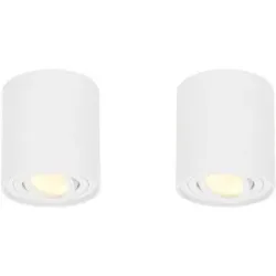 HOFTRONIC 2er Set Ray LED Deckenspot - Rund - Dimmbar - Schwenkbar - 4 Watt 345lm - 2700K warmweiß - GU10 Fassung - Aufbaustrahler - IP20 Innen - Austauschbarer Abdeckring - Weiß