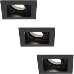 HOFTRONIC 3er Set Fresno LED Einbaustrahler Eckig - 4W 345lm - 4000K neutralweiß - Dimmbar - Schwenkbar - Versenkt - IP20 Innen - Schwarz - Blendfrei