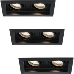 HOFTRONIC 3er Set Durham LED Doppel-Einbaustrahler quadratisch - 8W 690lm - 4000K neutralweiß - GU10 - Dimmbar schwenkbar - Innen - Schwarz