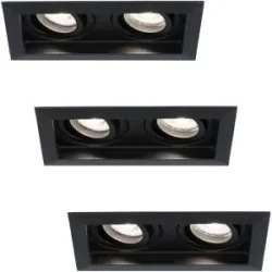 HOFTRONIC 3er Set Durham LED Doppeleinbaustrahler quadratisch - 8W 690lm - 6500K tageslichtweiß - GU10 - Dimmbar schwenkbar - Für Innen - Schwarz