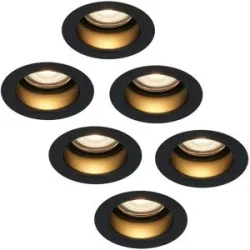 HOFTRONIC 6er Set Mari - LED Einbaustrahler Flach - 6 Watt 570 Lumen - 2700K warmweiß - GU10 LED Modul - Blendfrei - Dimmbar - Rund - IP65 wasserdicht - Schwarz - LED Coin