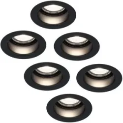 HOFTRONIC 6er Set Mari - LED Einbaustrahler Flach 58mm - 3,8 Watt 270 Lumen - 6000K tageslichtweiß - GU10 LED Modul - Blendfrei - Dimmbar - Rund - IP65 wasserdicht - Schwarz - LED Coin