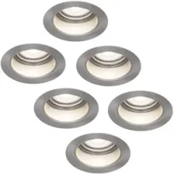 HOFTRONIC 6er Set Mari - LED Einbaustrahler Flach 58mm - 3,8 Watt 270 Lumen - 6000K tageslichtweiß - GU10 LED Modul - Blendfrei - Dimmbar - Rund - IP65 wasserdicht - Edelstahl - LED Coin