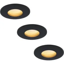 HOFTRONIC Set von 3 Porto - LED Einbaustrahler flach Einbautiefe 60mm - IP44 wasserdicht - 6 Watt 570 Lumen - 2700K warmweiß - GU10 LED Modul - Dimmbar - Rund - Für Bad, Innen- und Außenbereich - Schwarz - LED Coin