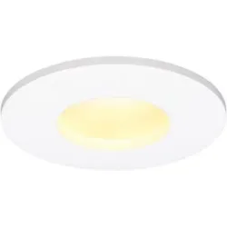 HOFTRONIC Barcelona - LED Einbaustrahler flach Einbautiefe 60mm - IP44 wasserdicht - 6 Watt 570 Lumen - 2700K warmweiß - GU10 LED Modul - Dimmbar - Rund - Für Bad, Innen- und Außenbereich - Weiß - LED Coin
