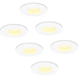 HOFTRONIC Set von 6 Barcelona - LED Einbaustrahler flach Einbautiefe 60mm - IP44 wasserdicht - 6 Watt 570 Lumen - 2700K warmweiß - GU10 LED Modul - Dimmbar - Rund - Für Bad, Innen- und Außenbereich - Weiß - LED Coin