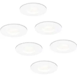 HOFTRONIC 6er Set Barcelona - LED Einbaustrahler flach Einbautiefe 60mm - IP44 wasserdicht - 3,8 Watt 270 Lumen - 6000K tageslichtweiß - GU10 LED Modul - Dimmbar - Rund - Für Bad, Innen- und Außenbereich - Weiß - LED Coin