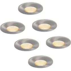 HOFTRONIC 6er Set Vegas - LED Einbaustrahler flach Einbautiefe 60mm - IP44 wasserdicht - 6 Watt 570 Lumen - 4000K neutralweiß - GU10 LED Modul - Dimmbar - Rund - Für Bad, Innen- und Außenbereich - Edelstahl - LED Coin