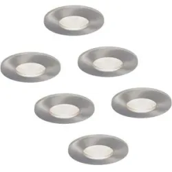 HOFTRONIC 6er Set Vegas - LED Einbaustrahler flach Einbautiefe 60mm - IP44 wasserdicht - 3,8 Watt 270 Lumen - 6000K tageslichtweiß - GU10 LED Modul - Dimmbar - Rund - Für Bad, Innen- und Außenbereich - Edelstahl - LED Coin