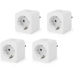 Nedis 4x Smart WLAN Steckdose - WiFi & Bluetooth - Energiezähler - Kompatibel mit Amazon Alexa & Google Home - Weiß - 16A Smart WLAN Steckdose